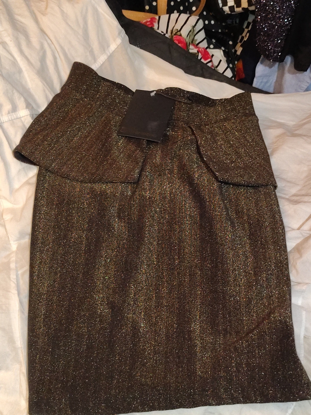 Metallic olive Brown Peplum Pencil Skirt — Sleek Office-to-Evening Style
